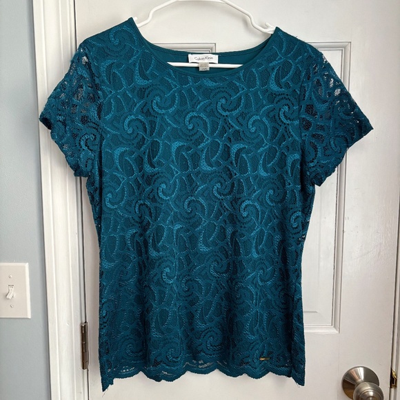 Calvin Klein Lace overlay blouse, Size L,  NWOT - Picture 1 of 5